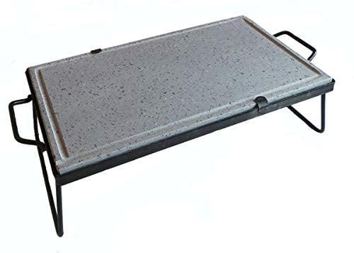 Inferramenta Bistecchiera in Pietra Naturale ollare lavica con Manici e Piedi di Sostegno per Barbecue griglia Cottura dietetica Made in Italy (40x60x2 cm)