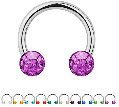 Treuheld® | 1.2mm x 10mm Hufeisen Piercing/Circular Barbell | 3mm Kristall Piercing-Kugeln | Pink/Rosa | Chirurgenstahl | Septum Lippe Ohr