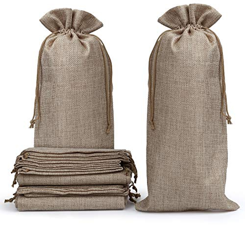 Naler 12 x Weinbeutel Natur Jute Beutel Flaschenbeutel Stoff Säckchen Geschenkbeutel für Wein Flaschen Sektflaschen, 16 x 36 cm