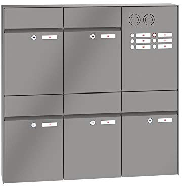 RENZ/Plan / 5er Aufputz-Briefkastenanlage Wand-Briefkasten mit Sprechfeld/RAL-Farbe 9007 Volumen 28 L/Dein-Briefkasten.de