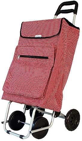 Amig - Carro de la Compra de 4 Ruedas - Bolsillo Exterior para Congelados - Carga Máxima 15kg - Capacidad de 48 litros - 22x40x106 cm - Rojo con Lunares Blancos