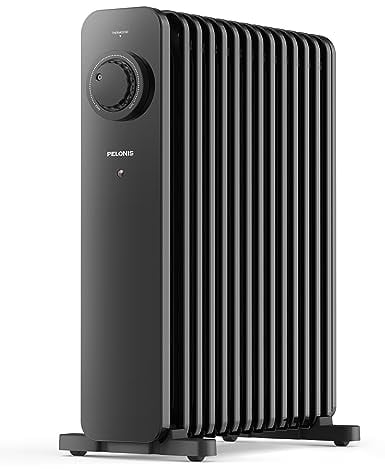 PELONIS 2500W Ölradiator Energiesparend, 13 Rippen Elektroheizung, Mobile Elektro Heizkörper mit Thermostat, 3 Heizstufen und Überhitzungsschutz, Radiator Heizung Elektrisch, Schwarz