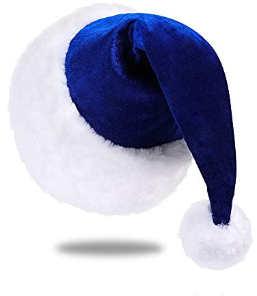 Eoocan Weihnachtsmannmütze, Nikolausmütze für Erwachsene, Unisex Samt Komfort Blau Weihnachtsmütze Hüte Extra Dicker Klassischer Plüsch für Weihnachten Neujahr Festlich Urlaub Party Supplies