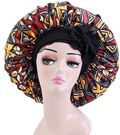 Print Sleeping Hat Large Satin Hat Scarf Head Wrap Sleeping Hat Adjustable Soft Night Hat Satin Hair Cap Soft Sleep Cap