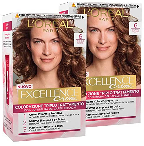 L'Oréal Paris Excellence Creme - Coloración permanente 6 rubio oscuro triple tratamiento – 2 tintes