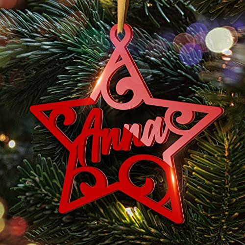 Personalisierte Weihnachtskugel - Lasergeschnittene Weihnachtsornamente mit personalisiertem Namen (Model: Star, Gloss Rouge/Rot)