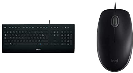 Logitech K280E Tastiera Cablata Business Per Windows/Linux, Usb, Tasti Silenziosi, Pc/Laptop, Layout Italiano Qwerty & B110 Silent Mouse, Nero