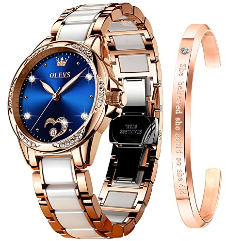 OLEVS Armbanduhr für Damen, automatisch, Skelett, Diamant, modische Uhren, mechanisch, selbstaufziehend, luxuriös, wasserdicht, Geschenk, Damen-Armbanduhr