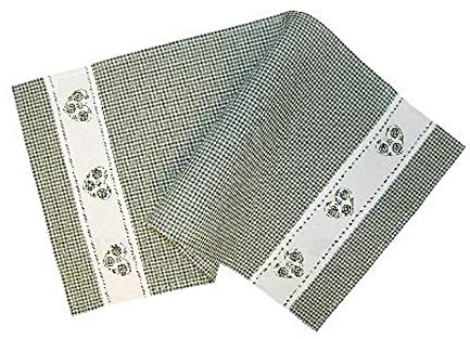 matches21 Tischläufer Mitteldecke Tischwäsche Landhaus kariert grün weiß & Herz gestickt für Küche & Tisch 35x70 cm