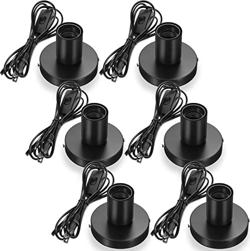 Tuanse 6 Pcs Polished Metal Desktop Lamp E26 E27 Screw Light Bulb Sockets Holder Base Lamp Replacement Base for Holding Bulb 6 Feet Cord on Off Switch Plug(Black)
