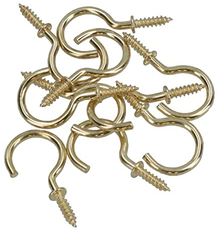 AB Tools Shouldered Screw Hooks Fasteners Hanger Brass Plated 15mm Dia 25mm Length 10pc