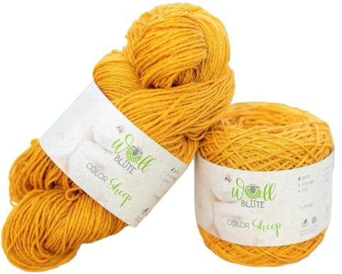 Wollblüte/Strickwolle aus deutscher Schafwolle/zum stricken und häkeln/Naturwolle in 11 Farben/Wolle aus Detschland (Knäuel Gelb)