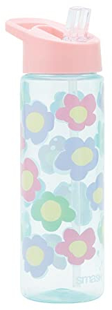 Smash Pastel Flower Water Bottle with Straw 700ml, Pink/Blue