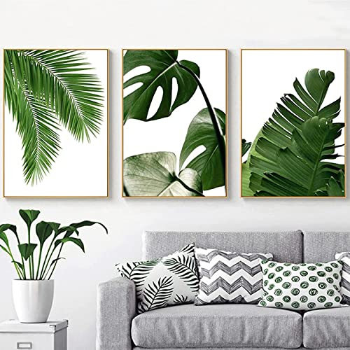 HTWLMM Vert Tropical Feuilles Tableau Style Scandinave Art Peintures Decoration Plantes Abstrait Moderne Affiche Murale Art Tableaux Salon Decoration sans Cadre (3X40X50CM)