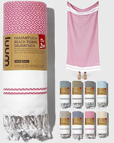 Luum® Strandtuch groß 100x200 Hamamtuch Saunahandtuch Badetuch Handtuch Yogatuch Duschtuch Strandhandtuch Saunatuch Reisehandtuch Turkish Towels, Damen Herren, 100% Baumwolle, Pink