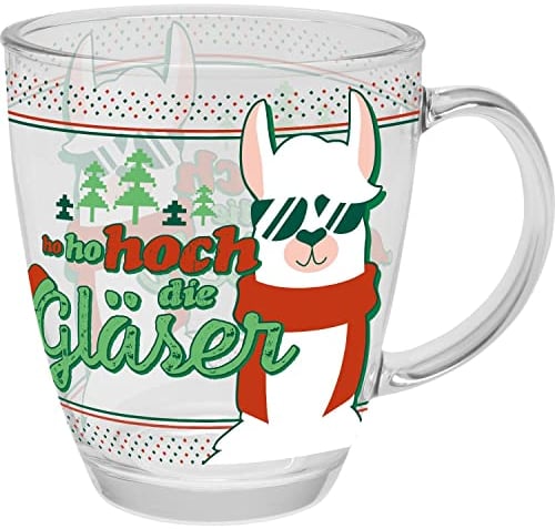 GRUSS & CO Glastasse Motiv Hoch: Glastasse mit Motivdruck: ho ho hoch die Gläser, in Geschenkbanderole