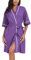 COLORFULLEAF 100% Baumwolle Bademäntel Damen Kurz Leicht Sommer Morgenmantel Kurzarm Sauna Kimono Weiche Dünn Frauen Nachtwäsche(Veilchen,L)
