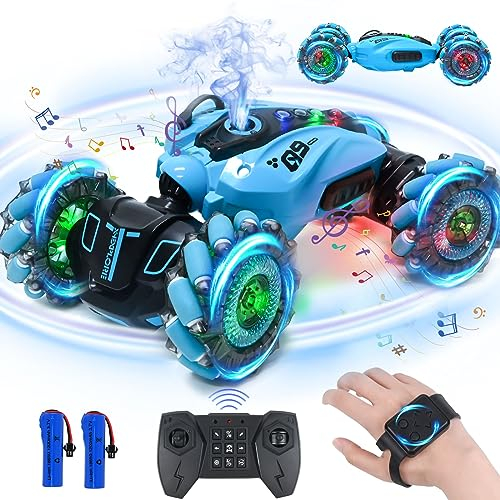 FORMIZON Gestensensor RC Auto, Neues Ferngesteuertes Auto, RC Stunt Car mit Licht und Sprühen, 360° Drehung Crawler Fahrzeug, 2.4GHz Verwandeln Twist Auto Geländewagen, Spielzeug Geschenke für Kinder