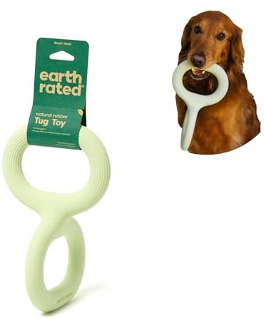 Earth Rated Tug of War Dog Toy, Interactive Pull Toy for Adult and Puppy Dogs, Ergonomic Grip, Natural Rubber, Small, Green