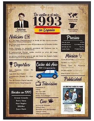 Finoly Geschenk zum Geburtstag – Jubiläumsposter – originelle Geschenke für Mann und Frau, Wanddekoration, lustige Geburtstagskarte Vintage – Zurück ins Jahr (1993, A3)
