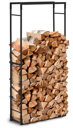 hillvert HI-FWR-008 Kaminholzregal für bis zu 35 kg Holz 60 x 25 x 150 cm Stahl schwarz beschichtet Brennholzregal Kaminholzständer Feuerholzregal Kamin Holzlager