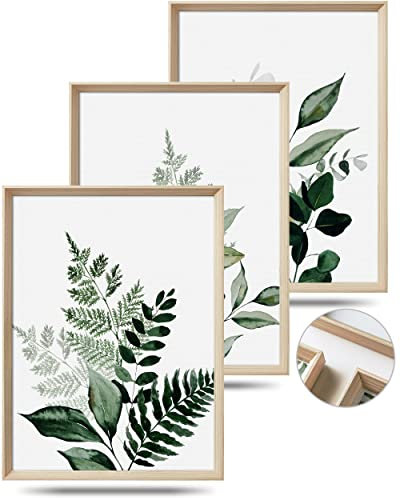 UPWOIGH Framed Wall Art, Botanical Olive Leafs Canvas Wall Art,30x40CM Green Wood Bohemia Wall Decor Prints Artworks for Bathroom Bedroom, Plant Neutral Set of 3