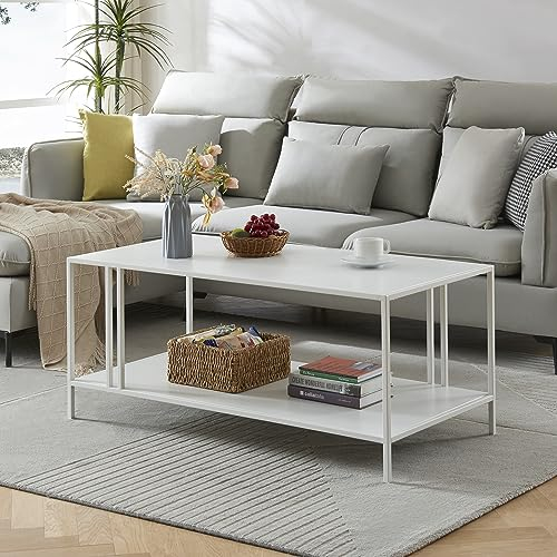 [en.casa] Couchtisch Kumlinge Beistelltisch 47 x 110 x 55 cm mit unterer Ablage Wohnzimmertisch eckig Sofatisch Metall Kaffeetisch Weiß