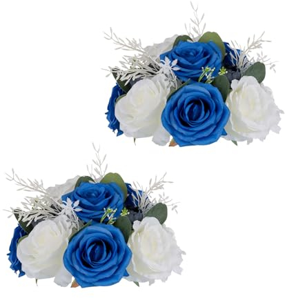 Inweder Künstlicher Blumenstrauss Hochzeitsdeko Tisch - 2 Pcs Künstliche Rose Blume Ball Königsblau Gefälschte Blume Deko Blumengesteck Hochzeit Blumen Sträuße für Mittelstück Party Valentinstag