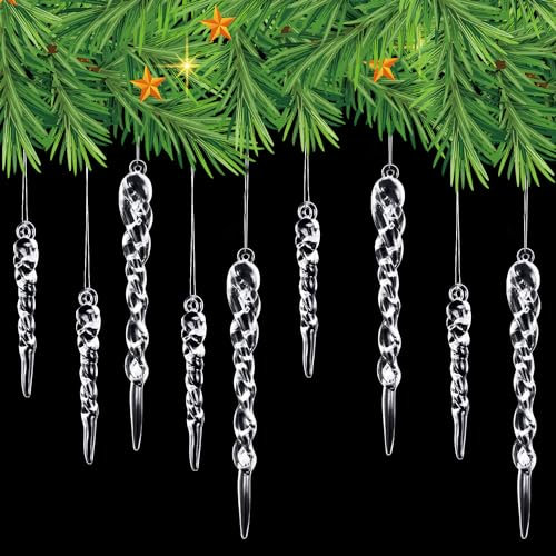 SALADOCY 32 Stück Eiszapfen Weihnachtsbaum Deko, Christbaumschmuck Eiszapfen, Acryl Eiszapfen Anhänger, Christbaumschmuck Eiszapfen Deko für Party Weihnachtsdeko (32 Stück)