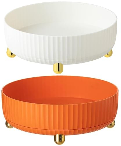 2 Piezas 360° Soporte Giratorio para Especias, Lazy Susan Organizador de Platos Giratorios Giratorio para Especias para Cocina, Despensa, Armario, Mesa, Encimera (Blanco+Naranja)