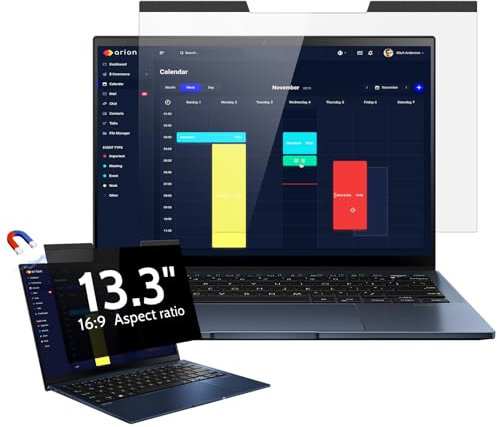 Magnetic Laptop Privacy Screen 13.3 Inch for 16:9 Computer Monitor, 13 Removable Anti Glare Protector Blue Light Filter Shield Film Compatible with Lenovo/Hp/Dell/Acer/Asus/Thinkpad/Envy/Xps/Toshiba