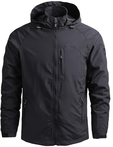 Aotoyou Hommes Veste de Randonnée Imperméables Softshell Coupe-vent Printemps Automne Manteau Sportif Noir XXL