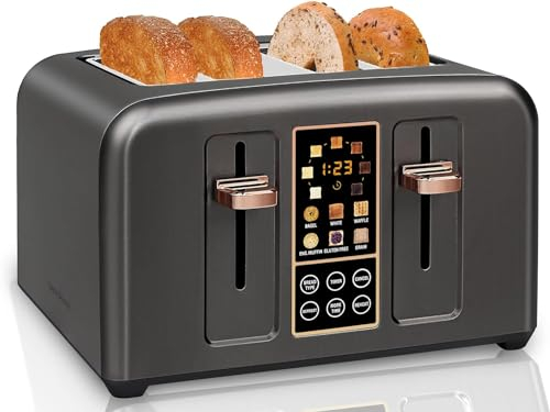 SEEDEEM Toaster 4 Slice, Stainless Steel Bread Toaster with Touch LCD Display, 6 Bread Selection, 7 Shade Settings, 1.5'' Extra Wide Slots Toaster