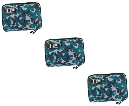 Angoily 3pezzi Borsa Per Cavi Usb Strati Organizer Elettronico Per Accessori Digitali Custodia Da Viaggio Camouflage Blu
