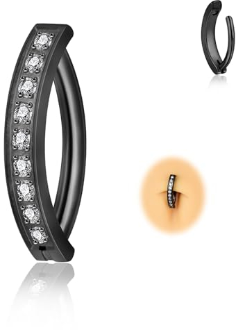 Candyfancy 14G Clicker Bauchnabelpiercing Titan Antiallergie Bauchnabelpiercing Schwarz 10mm Zirkonia Nabelpiercing Belly Piercing Bauchnabel Körperschmuck für Damen Herren