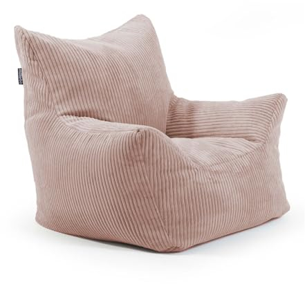 mokebo Kindersessel aus Cord 'Der Pausenheld', Sitzsack Kinder mit Füllung, auch als Lesesessel oder Sitzkissen fürs Kinderzimmer, Kindersitzsack oder Sessel für Kinder aus Cordstoff in Rosa