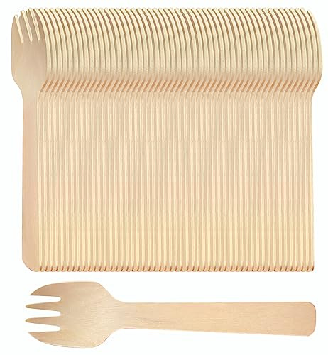 Lot de 400 mini fourchettes en bois de bouleau biodégradables et compostables de qualité alimentaire pour fêtes, mariages, camping.