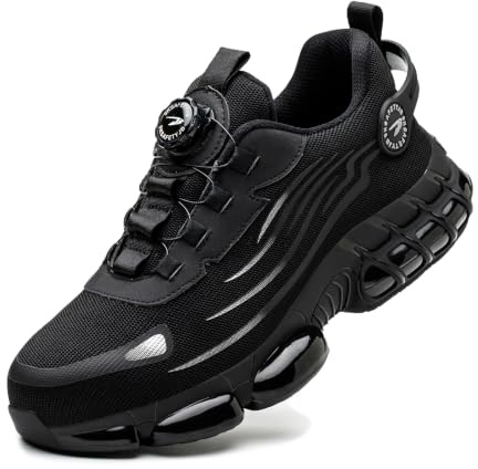 Zapatos de Seguridad para Hombre Mujer Zapatillas Ligeros Calzado Trabajo Comodo Antideslizante con Puntera de Acero Black 40 EU