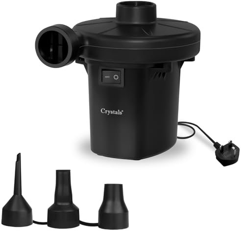 Crystals Electric Air Pump for Inflatables - Portable Air Bed Mattress Pump - Mini Inflator Deflator Pump with 3 Nozzles for Blow up Bed Paddling Pool Airbed Inflatables