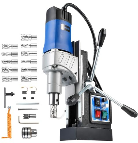 ZELCAN Mag Drill Press with 11 Pcs Bits, 1550W Portable Magnetic Drill Press with 2 Boring Diameter, 0-580 rpm Stepless Speed & Reversible Direction, 2922 lbf Power Magnetic for Metal Surface