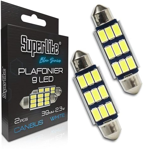 Superlite Set de 2 Bombillas de Plafonier de 9 Leds, 42 mm 23W de la Gama Blue Series Tecnología CanBus de Luz Blanca Ideal para Coche y Camión