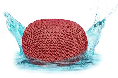 ELYFLAIR® Premium Sitzpouf wasserdicht Ø 55cm oder 45cm - Pouf für Outdoor und Indoor - Sitzhocker in Grobstrick-Optik für Garten, Terrasse, Pool - 100% recycelter Kunststoff (Rotbraun, Ø45cm)