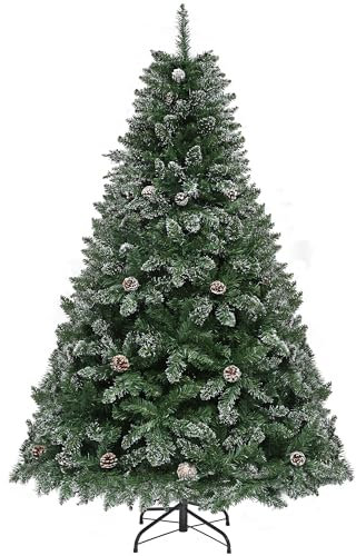 YITAHOME 182cm Künstlicher Weihnachtsbaum mit Schnee & Kiefernzapfen, ca. 880 Spitzen, Naturgetreu Tannenbaum mit Klappsystem & Metallständer, Schnellaufbau für Zuhause Geschäfte, 182 x Φ105cm