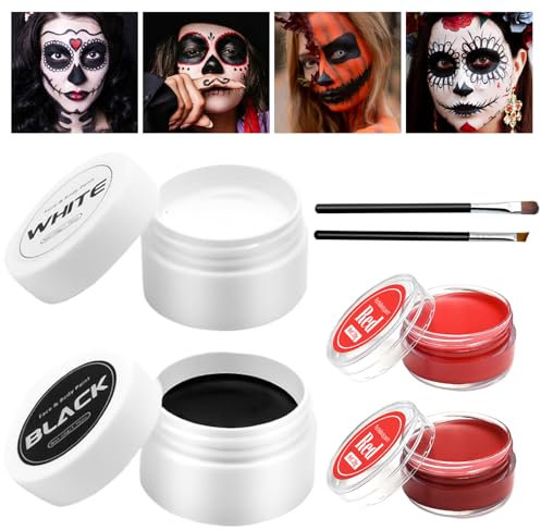 Allony Pintura Para cara Halloween, Maquillaje Halloween Blanco Negro Rojo, Lavable, Pinturas Cara Carnaval, Halloween, Navidad Cosplay di Vampiro, 2 Pinceles
