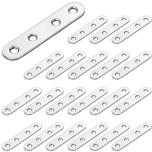20PCS Metal Joining Plates, 180 ° Straight, Thickened Stainless Steel Flat Brackets for Wood, Fixing Pieces for Furniture Table and Chair Attachment