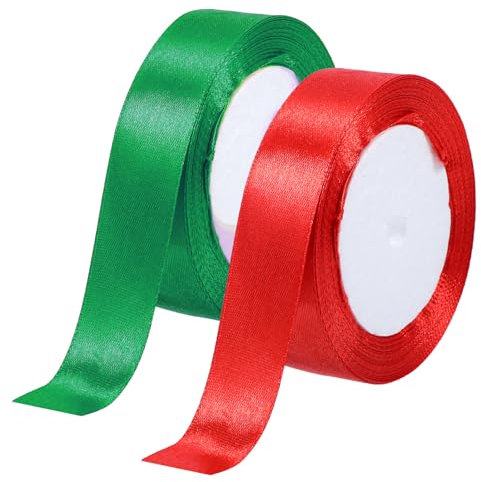 Rot und Grün Geschenkband Stoff 44 Meters Weihnachtsbänder Schleifenband Weihnachten 25mm Bänder Rot zum Basteln Geschenk Verpackung Geschenkbänder für Weihnachtsdeko Weihnachtsbaum Party Geburtstag