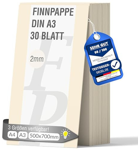 20 Blatt Finnpappe DIN A3 | 3mm Stärke | Modellbauwerk® | für Modellbau und Basteln | Architektur | Studium | Material | Diorama | finnische Holzpappe | Skanpappe | Scrapbook | Karton | Kreativ sein