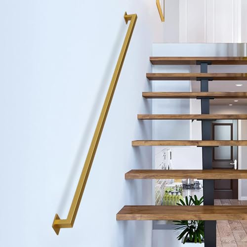 Gorssen 330cm Gold Treppenrohr-Handlauf,Wand-zu-Wand-Haltegriff für ältere Kinder, Gold Schmiedeeisen-Handlauf,Antirutsch-Treppenhandlauf - für den Innen- und Außenbe