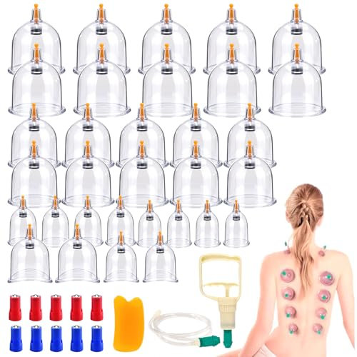 32 coppette con pompa a vuoto, set di coppette in silicone, per massaggiare le coppette in plastica, per braccia, gambe, schiena, spalle, collo