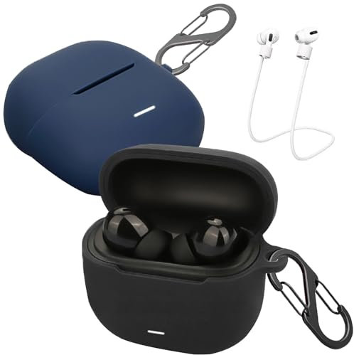 2X easyBee Hülle Kompatibel mit Xiaomi Redmi Buds 6 Lite Earbuds, mit 2 Karabiner Anti-Verlust-Gurte, Liquid Silikon Case Stoßfest Schutzhülle Bluetooth Kopfhörer Tasche - Schwarz Blau